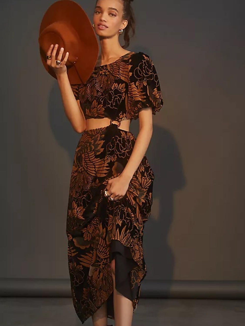 Anthropologie Let Me Be Burnout Velvet Cut Out Maxi Dress Size XL